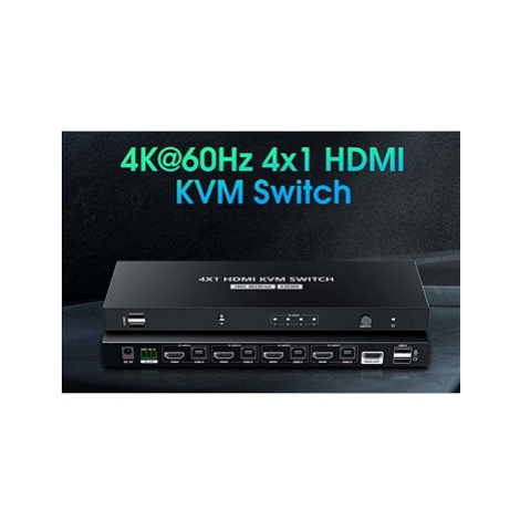 PremiumCord 4K@60Hz HDMI2.0 KVM switch 4:1 s dálkovým ovladačem