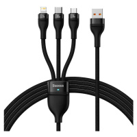 Kabel USB 3 v 1 Baseus Flash Series, USB-C + micro USB + Lightning, 100 W, 1,2 m (černý)