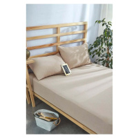 Béžové napínací bavlněné prostěradlo a povlak na polštář v sadě 180x200 cm – Mila Home