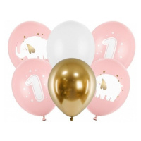 Balónky latexové 1. narozeniny Slon sv.růžový 30 cm 6 ks