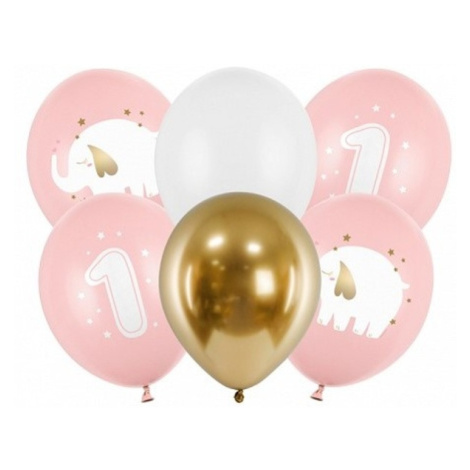 Balónky latexové 1. narozeniny Slon sv.růžový 30 cm 6 ks PartyDeco
