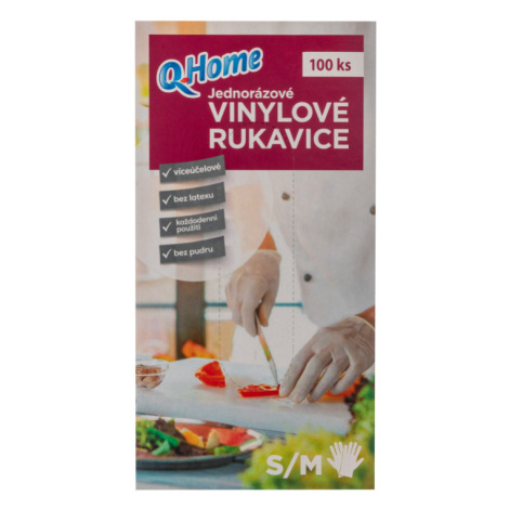 Q-Home Jednorázové vinylové rukavice velikost S/M 100ks