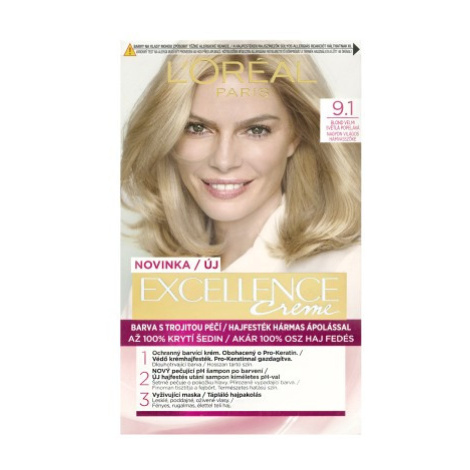 L'Oréal Paris Excellence Créme permanentní barva na vlasy 9.1 blond velmi světlá popelavá, 72+48