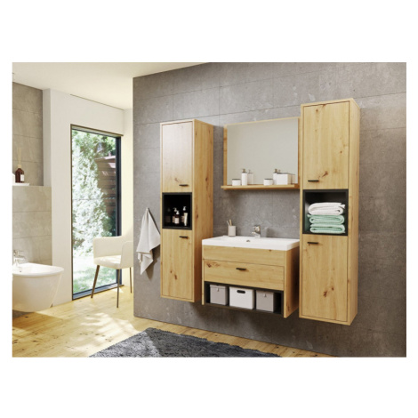 Koupelnová sestava BEND 1 - černá / dub artisan + sifon a baterie Platino ZDARMA