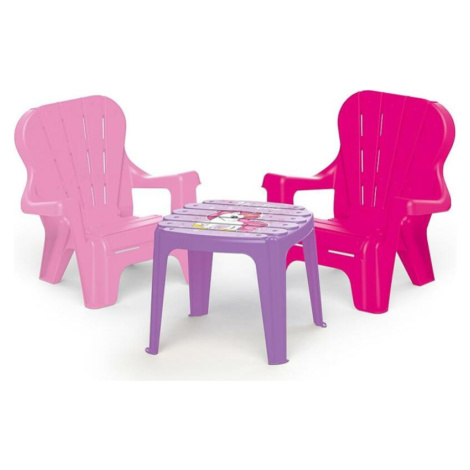Dolů Dětský zahradní set stůl a 2 židle, jednorožec DOLU