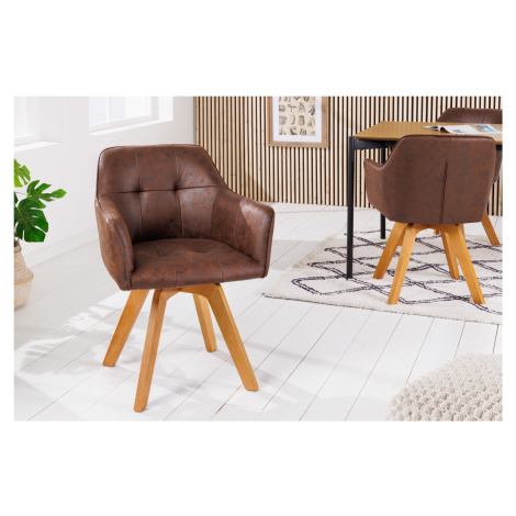 Estila Industriální stylová židle Devon do jídelny s antickým hnědým potahem a masivním hnědýma 