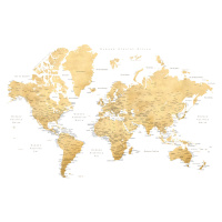 Mapa World map with labels in Spanish, gold effect, Blursbyai, (40 x 26.7 cm)