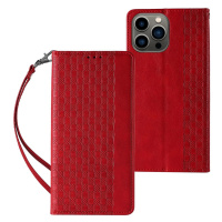 Magnetický popruh pouzdra iPhone 14 flip cover peněženka mini lanyard stand červený