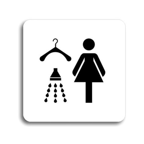 Accept Piktogram "šatna se sprchou ženy" (80 × 80 mm) (bílá tabulka - černý tisk bez rámečku)