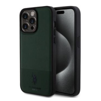 Zadní kryt U.S. Polo PU Leather Mesh Pattern Double Horse pro Apple iPhone 15 Pro Max, green
