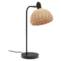 Stolní lampa s ratanovým stínidlem v černo-přírodní barvě (výška 56 cm) Damila – Kave Home