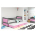 Dětská postel s výsuvnou postelí RICO 200x90 cm Šedá Ružové