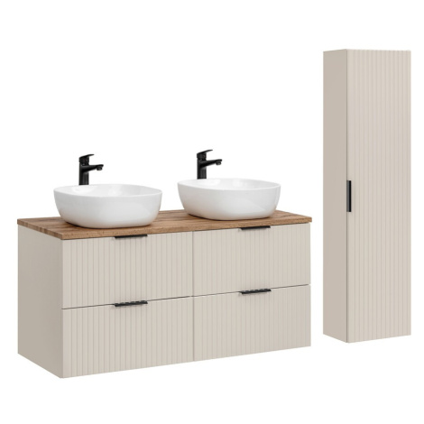 Comad Koupelnová sestava Adele Cashmere s deskou, umyvadly a skříňkami 120 cm kašmírová/dub wota
