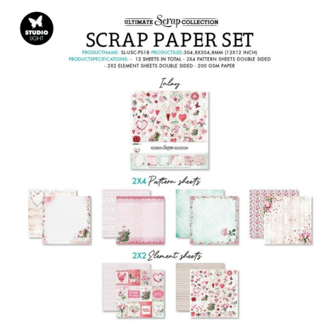 Kreativní blok papírů a obrázků k vystřižení, 30,5 x 30,5 cm – shabby chic romantika