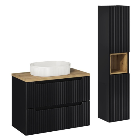 Comad Koupelnová sestava Nova Black 80 cm s umyvadlem, deskou a skříňkami černá/dub evoke