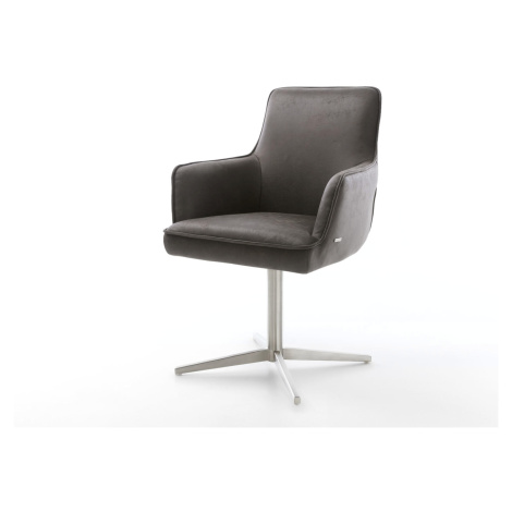 DELIFE Jídelní židle Heira-Flex s područkami mikrovlákno antracit vintage kovová křížová podnož 