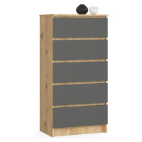 Ak furniture Komoda Kuba 60 cm - 5 šuplíků dub artisan/grafitová