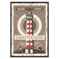 Ilustrace Lighthouse and beacon tower retro marine poster, seamartini, 26.7x40 cm