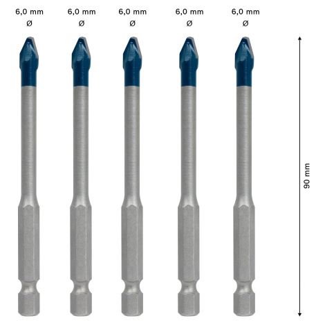 Sada vrtáků na dlažby Bosch EXPERT HEX-9 HardCeramic Dostupné varianty: 5dílná sada vrtáků na dl