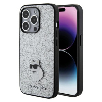 Karl Lagerfeld Pevné kovové pouzdro s třpytivým logem Choupette pro iPhone 15 Pro Max - stříbrné