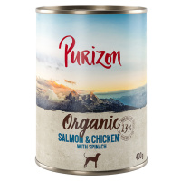 Purizon Organic výhodné balení 12 x 400 g - losos a kuřecí se špenátem