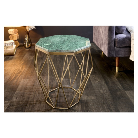Estila Art-deco příruční stolek Diamond Marble s kovovou podstavou ve zlaté barvě v provedení ze