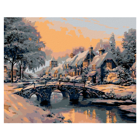 Malování podle čísel - MOST PŘES ZAMRZLOU ŘÍČKU Rozměr: 80x100 cm, Rámování: bez rámu a bez vypn