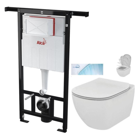 Předstěnový instalační systém bez tlačítka + WC Ideal Standard Tesi se sedátkem SoftClose, AquaB Alcaplast