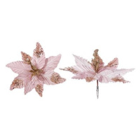 Květina s klipem champagne-růžová a flitry 30 cm