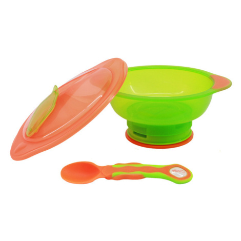VITAL BABY - Miska s Přísavkový nohou Unbelievabowl - s víkem a lžičkou - oranžovo-zelená