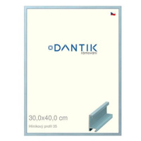 DANTIK rámeček 30 × 40, ALU profil 6035 Dýha barevný modrý pastel plexi čiré