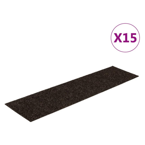 vidaXL Schodové rohože samolepicí 15 ks 76 x 20 cm tmavě hnědé obdélníkové