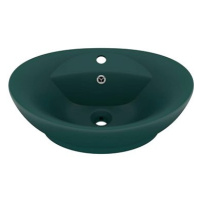 SHUMEE Luxusní oválné keramické umyvadlo s přepadem 58,5 × 39 cm tmavě zelené