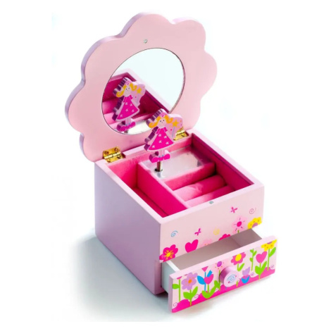 Teddies Skříňka šperkovnice Princess dřevo hrající květina zásuvka 14,5x8x14,5cm