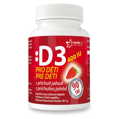 Nutricius Vitamín D3 400 IU pro děti s příchutí jahod 90 tablet