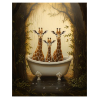 Obrazy na stěnu - Žirafí rodina ve vaně Rozměr: 40x50 cm, Rámování: bez rámu a bez vypnutí plátn