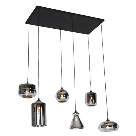 Závěsné svítidlo v art deco stylu černé s kouřovým sklem 6-světlo - Wallace QAZQA