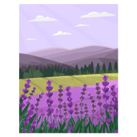 Ilustrace Provence landscape with lavender field. Countryside, Tatyana Dyugay, (30 x 40 cm)
