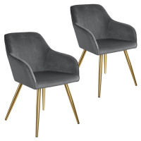 tectake 404002 2x židle marilyn sametový vzhled zlatá - tmavě šedá/zlatá - tmavě šedá/zlatá
