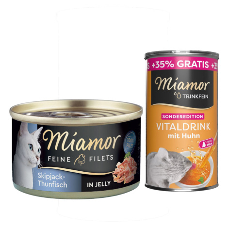 Miamor Feine Filets konzerva v želé 6 x 100 g + Miamor Vitaldrink 185 ml - tuňák pruhovaný v žel