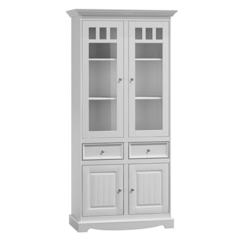 Dřevěná vitrína Belluno Elegante 2d, bílá, masiv, borovice