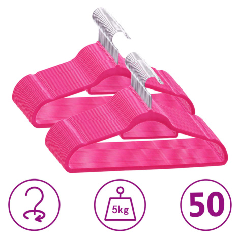 vidaXL 50 ks šatních ramínek protiskluzové růžové samet