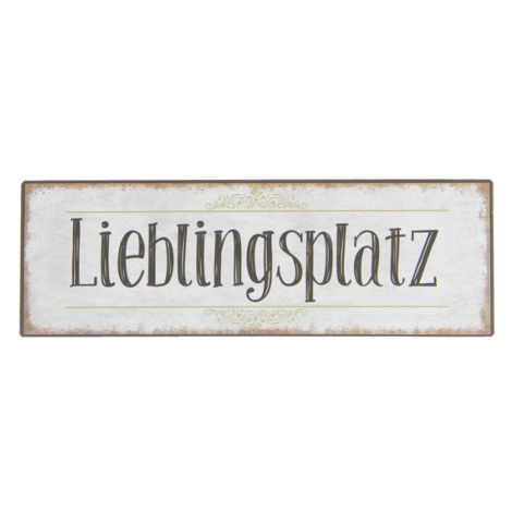 Bílá nástěnná kovová cedule Lieblingsplatz – 30x10 cm Clayre & Eef