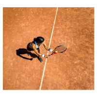 Fotografie Woman tennis player about to hit a serve, Nisian Hughes, 40x35 cm