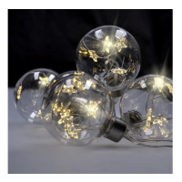 Sada LED vánočních koulí s hvězdami, velikost 6 cm, 6 ks, 30 LED, časovač, 3xAA, USB -  (1V229)
