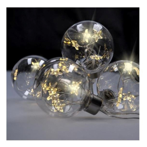 Sada LED vánočních koulí s hvězdami, velikost 6 cm, 6 ks, 30 LED, časovač, 3xAA, USB -  (1V229) Donoci