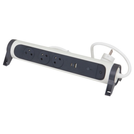 Prodlužovací kabel 1,5m 3zásuvky USB A+C přepěťová ochrana Legrand 49416 bílá/tmavě šedá