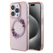 Guess PC/TPU Flowers Ring Glossy Logo MagSafe kryt iPhone 15 Pro růžový
