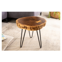 Estila Industriální kulatý příruční stolek Terra z masivního akáciového dřeva s černýma nohama z