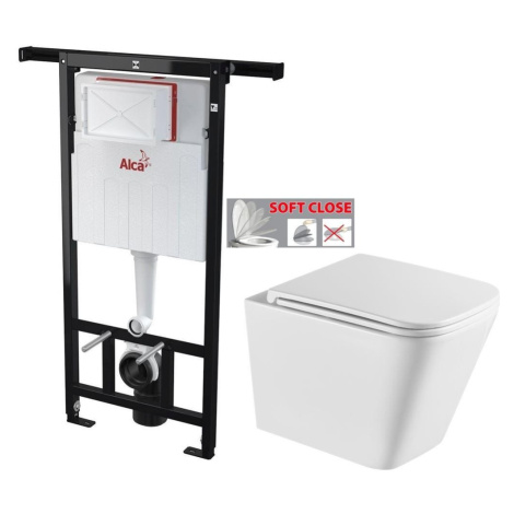 Předstěnový instalační systém bez tlačítka + WC INVENA FLORINA /VÍROVÉ SPLACH/ WITH SOFT, včetně Alcaplast